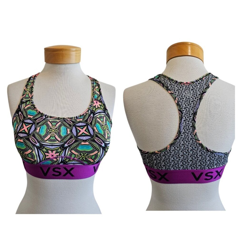 Victoria's Secret VSX Sport Mosaic Geo Purple Racerback Sports Bra Athletic S